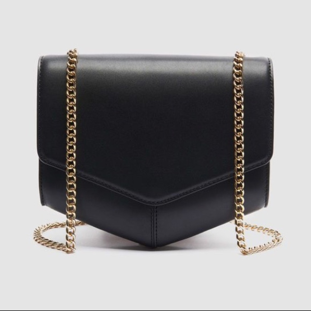 Sandro Paris Lou MM Black Leather Gold Chain Purse